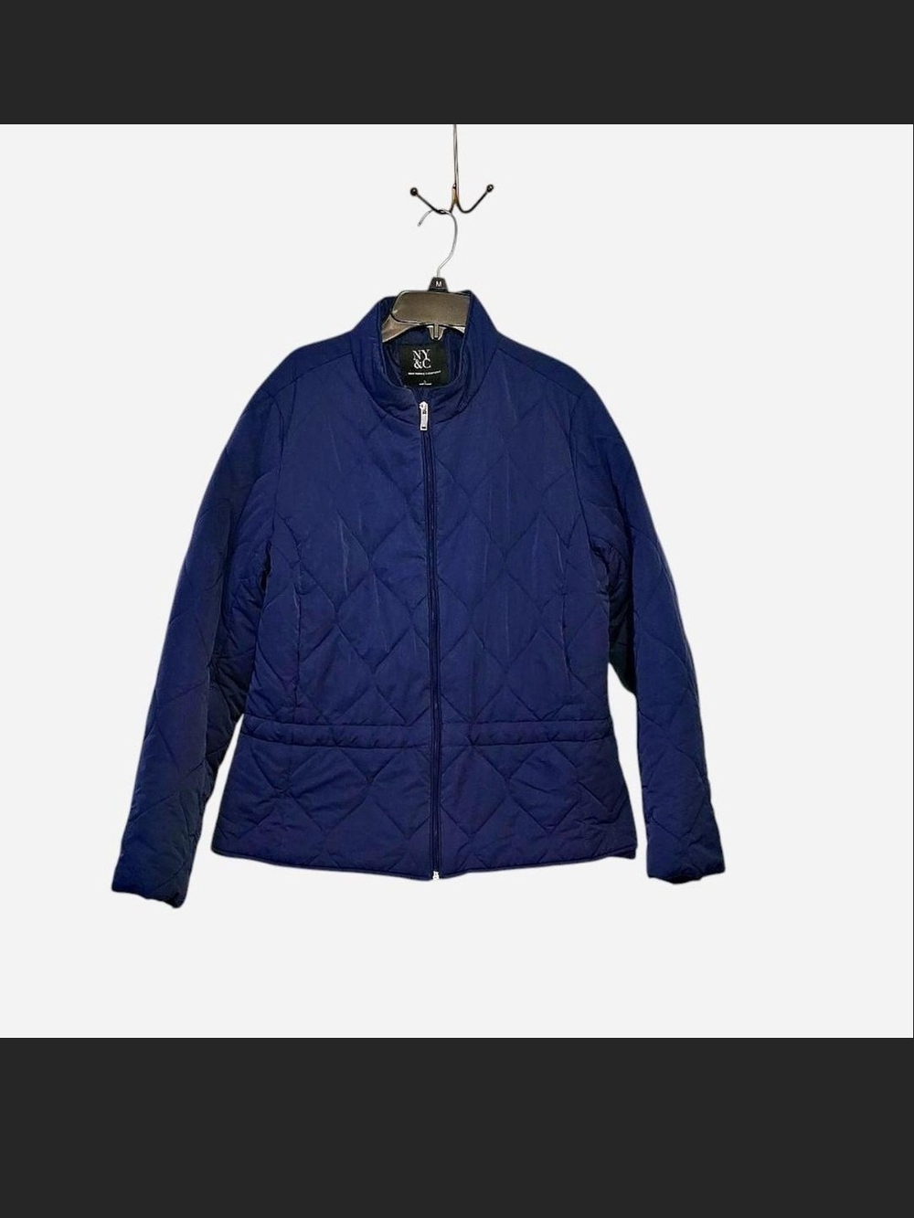 New York & Company Navy Quilted Zip-Up Puffer Jacket